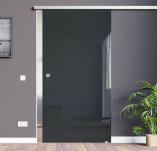 Amod Black černé skleněné posuvné dveře 900 x 2050 mm s mušlí