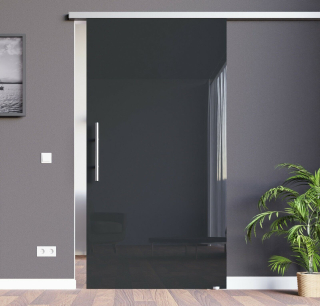 Amod Black černé skleněné posuvné dveře 775 x 2050 mm s madlem